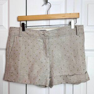 J. Crew Linen Metallic Gold Polka Dot City Fit Shorts